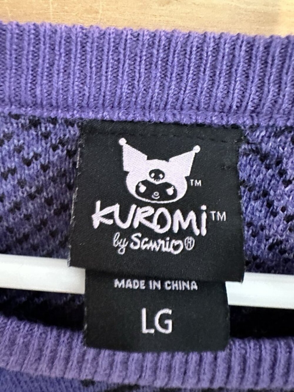 Sanrio Kuromi Hello Kitty Women Lg Knit Plaid Sweater Purple Stretch - Picture 4 of 7